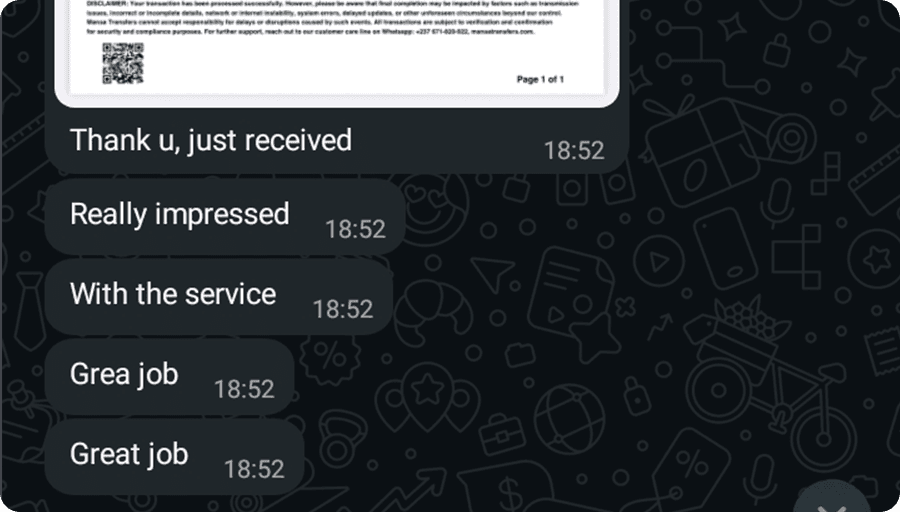 Customer feedback from WhatsApp